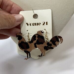 Vogue 21 Brown and Black Rooster Earrings, NWT